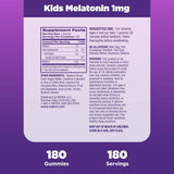 Tabla nutricional del suplemento Natrol Melatonina para Niños Frambuesa 1 mg 180 gomitas