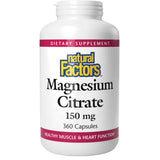 Frasco de suplemento Natural Factors Citrato de Magnesio 360 cápsulas