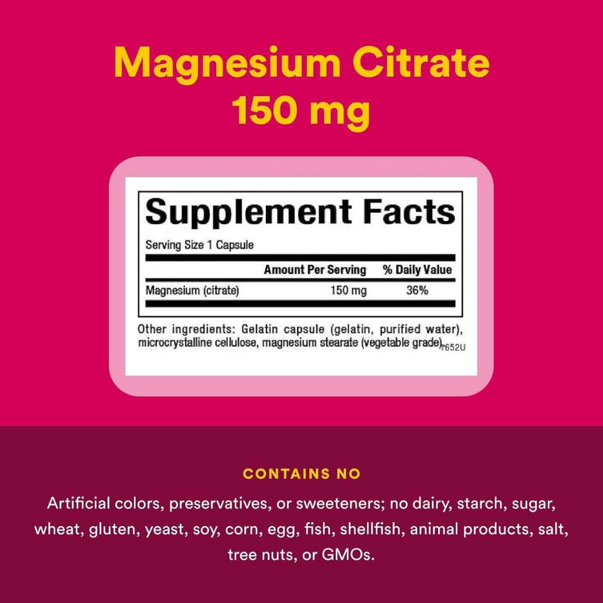 Tabla nutricional del suplemento Natural Factors Citrato de Magnesio 90 cápsulas