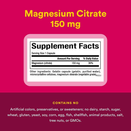 Tabla nutricional del suplemento Natural Factors Citrato de Magnesio 90 cápsulas