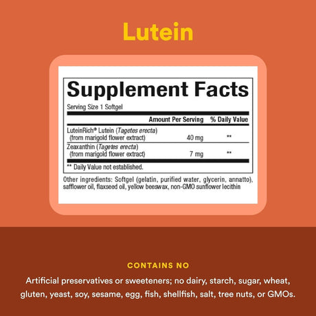 Tabla nutricional del suplemento Natural Factors Luteína con Zeaxantina 60 cápsulas blandas