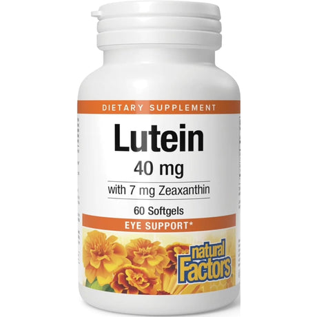 Frasco de suplemento Natural Factors Luteína con Zeaxantina 60 cápsulas blandas
