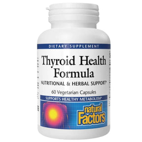 Frasco de Natural Factors Thyroid Health Formula con 60 cápsulas vegetarianas.