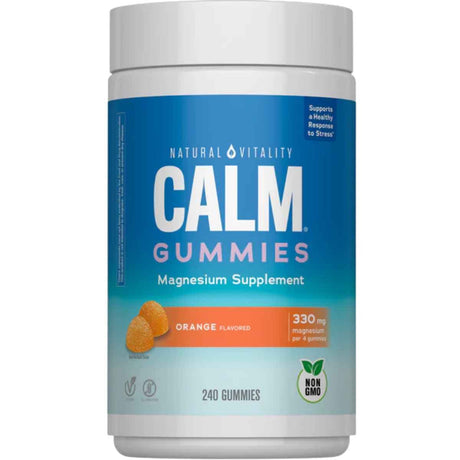 Frasco de suplemento Natural Vitality Calm Citrato de Magnesio sabor Naranja 240 gomitas