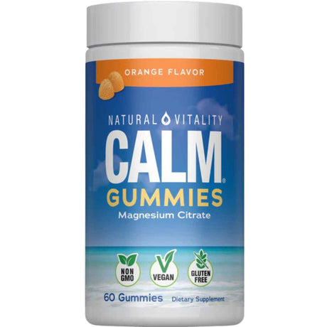 Frasco de suplemento Natural Vitality Calm Citrato de Magnesio sabor Naranja 60 gomitas