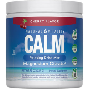 Frasco frontal de Natural Vitality CALM magnesio sabor cereza de 8 oz