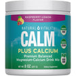 Frasco frontal de Natural Vitality CALM Plus Calcium en polvo sabor frambuesa y limón, presentación de 227 g.