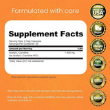 Tabla nutricional del suplemento NaturaLife Labs Acetil-L-Carnitina 100 cápsulas