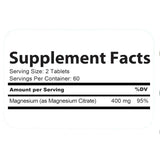 Tabla nutricional del citrato de magnesio NaturaLife Labs con 400 mg de magnesio por porcion