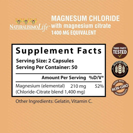 Información del suplemento NaturalisimoLife cloruro de magnesio con citrato