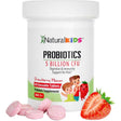 Frasco de suplemento NaturalKids Probióticos Sabor Fresa 60 tabletas masticables