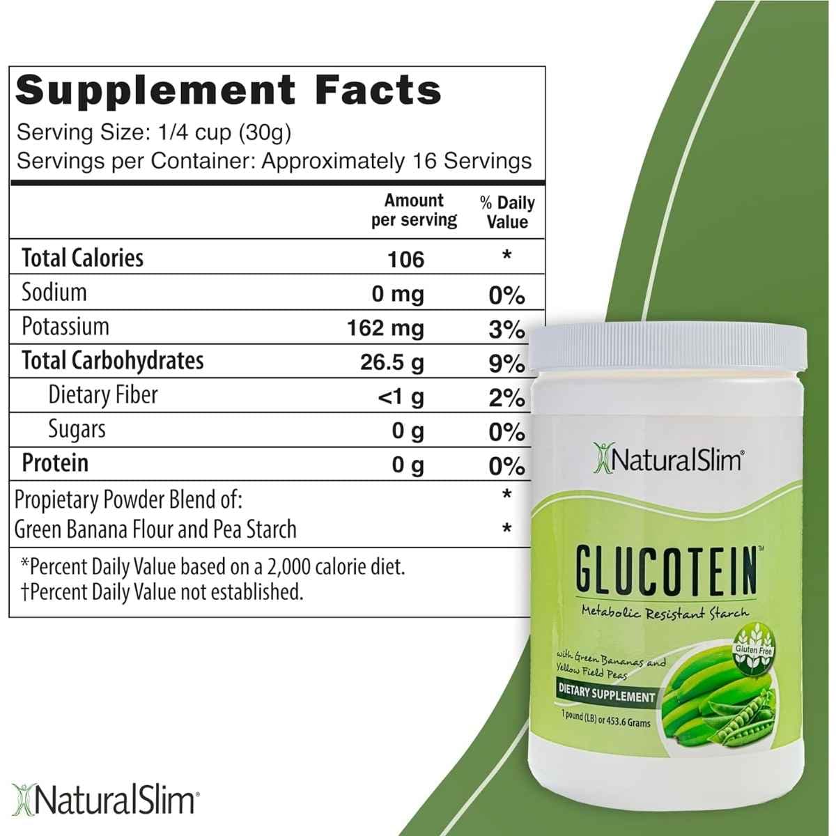 Tabla nutricional del suplemento NaturalSlim Almidón Resistente 1 lb