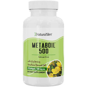 Frasco de NaturalSlim Metaboil 500 aceite de onagra de 270 cápsulas blandas.