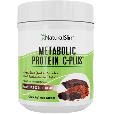 Frasco de suplemento NaturalSlim Metabolic Protein C-Plus Chocolate 1.1 lbs