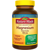 Frasco frontal de Nature Made bisglicinato de magnesio con 60 cápsulas
