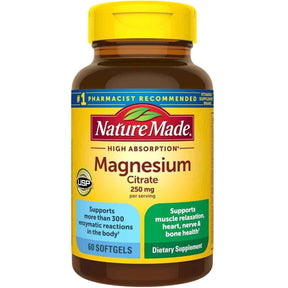 Frasco de suplemento Nature Made Citrato de Magnesio 250 mg  60 Cápsulas Blandas
