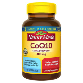 Frasco frontal de Nature Made coenzima Q10 400 mg, presentación de 40 cápsulas blandas.