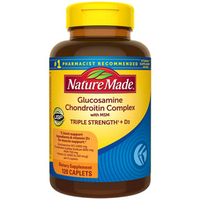 Frasco de suplemento Nature Made Complejo de Glucosamina y Condroitina con MSM 120 cápsulas