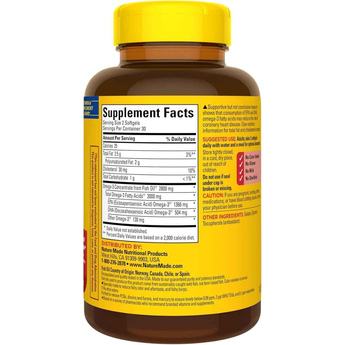Información de uso de Nature Made omega 3 de 2800 mg por porción con 60 cápsulas blandas