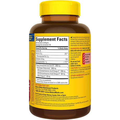 Información de uso de Nature Made omega 3 de 2800 mg por porción con 60 cápsulas blandas