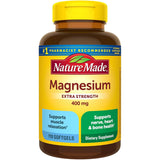 Frasco frontal de Nature Made óxido de magnesio 400 mg por cápsula blanda, presentación de 110 cápsulas blandas