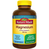 Frasco frontal de Nature Made óxido de magnesio 400 mg por cápsula blanda, presentación de 150 cápsulas blandas