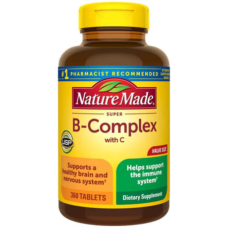 Frasco de suplemento Nature Made Super B-Complex con Vitamina C 360 tabletas