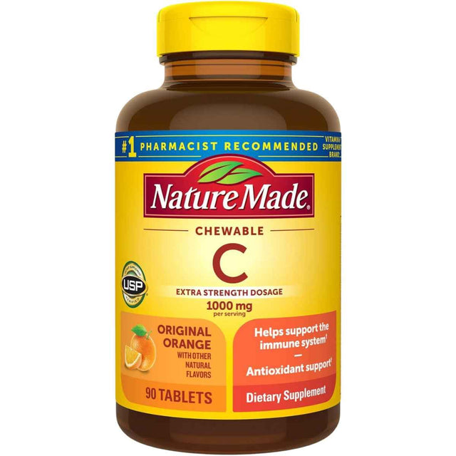 Frasco de suplemento Nature Made Vitamina C Naranja Original 90 tabletas