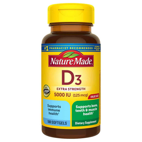 Frasco de suplemento Nature Made Vitamina D3 180 cápsulas blandas