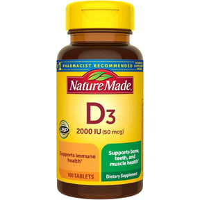 Frasco de suplemento Nature Made Vitamina D3 2000 IU 100 tabletas