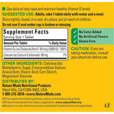 Tabla nutricional del suplemento Nature Made Vitamina D3 2000 IU 400 tabletas