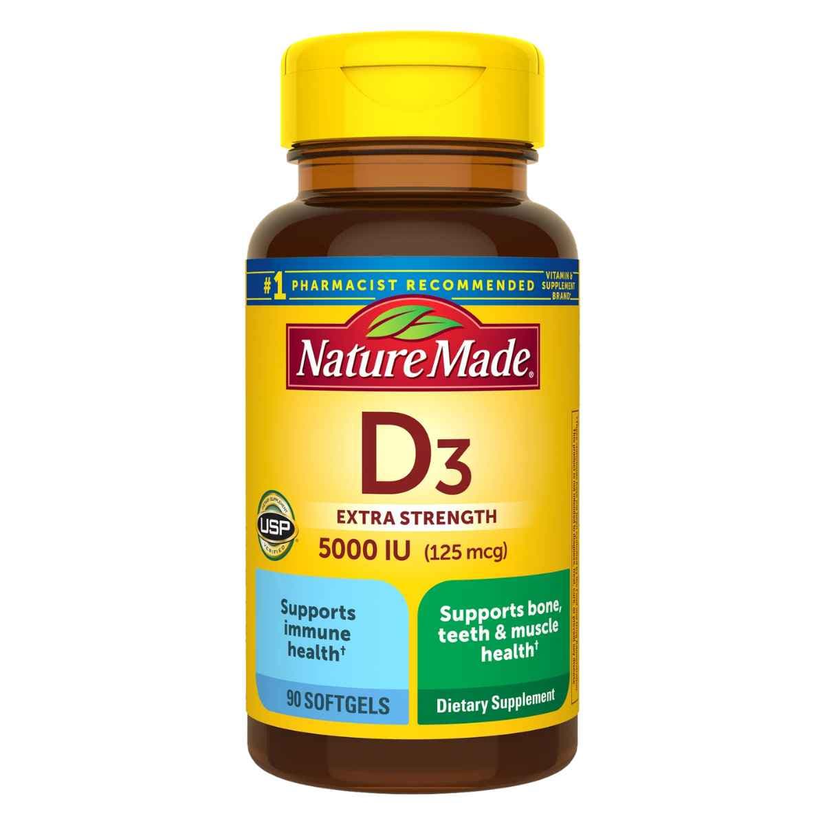 Frasco de suplemento Nature Made Vitamina D3 90 cápsulas blandas