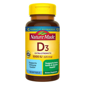 Frasco de suplemento Nature Made Vitamina D3 90 cápsulas blandas