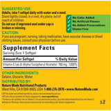 Tabla nutricional del suplemento Nature Made Vitamina E 180 mg 300 cápsulas blandas