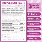 Tabla nutricional del suplemento Nature Target Probióticos para Mujer 100 Billion CFUs 180 cápsulas vegetales