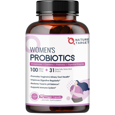 Frasco de suplemento Nature Target Probióticos para Mujer 100 Billion CFUs 90 cápsulas vegetales