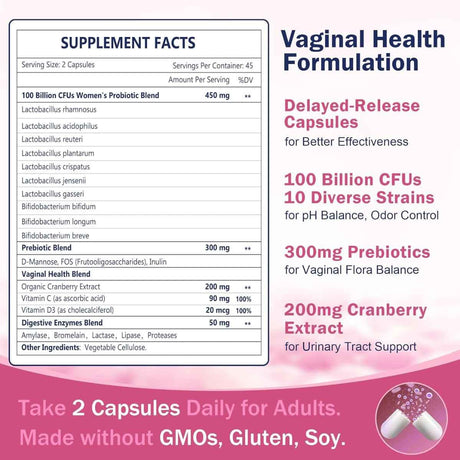 Tabla nutricional del suplemento Nature Target Probióticos Vaginales con Prebióticos y Arándano 90 Cápsulas Vegetales