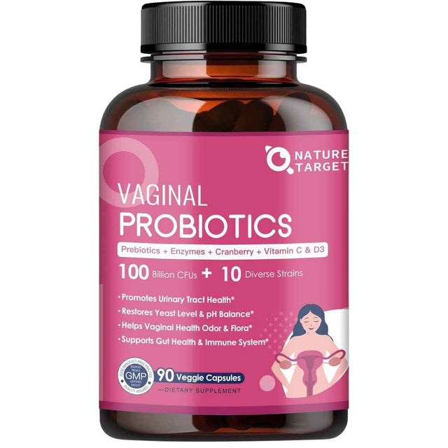 Frasco de suplemento Nature Target Probióticos Vaginales con Prebióticos y Arándano 90 Cápsulas Vegetales