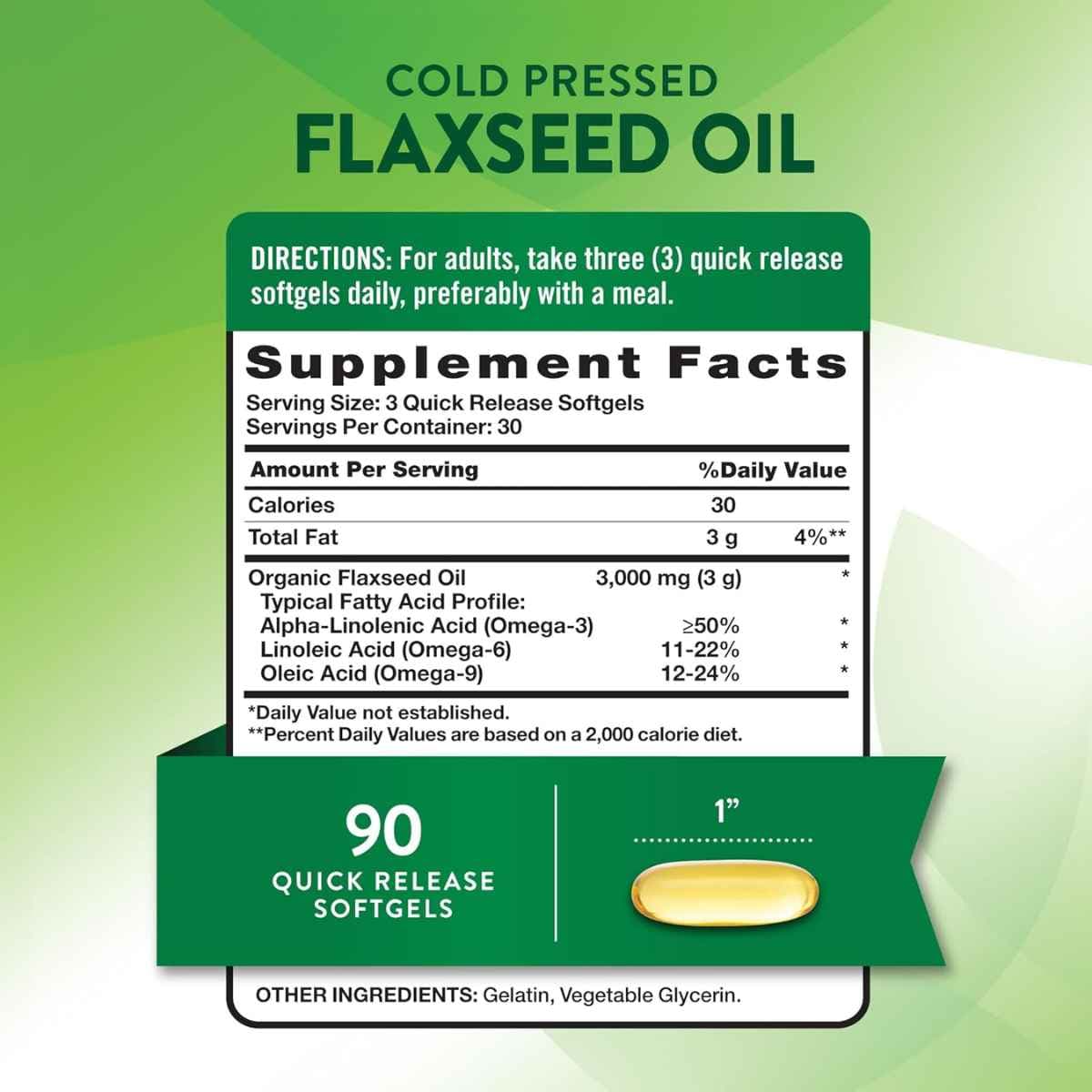 Tabla nutricional del suplemento Nature's Truth Aceite de Linaza 3000 mg 90 cápsulas blandas