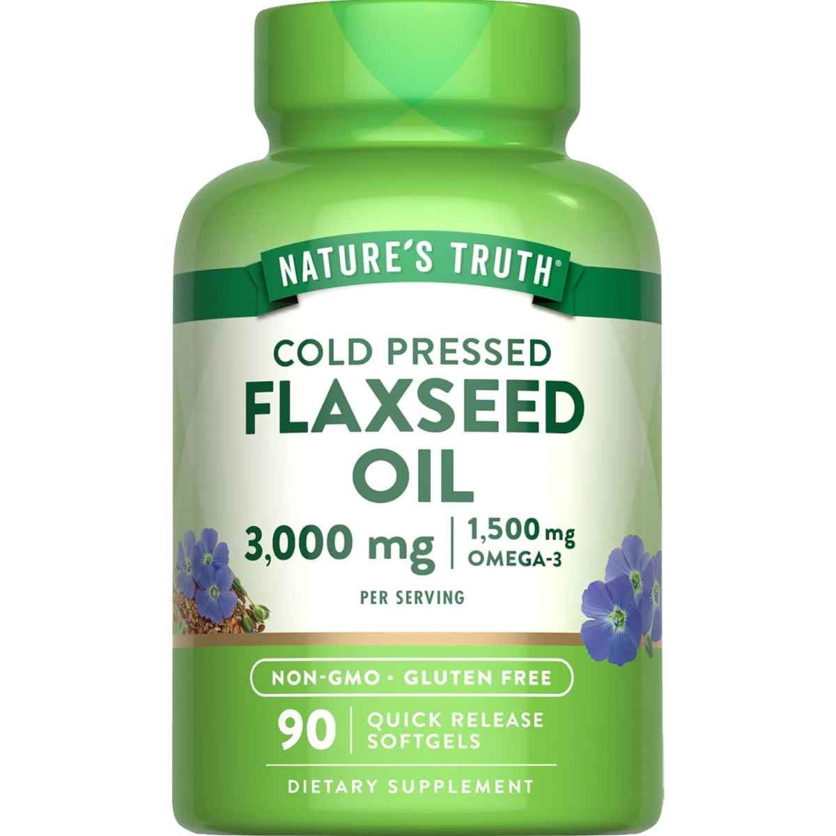 Frasco de suplemento Nature's Truth Aceite de Linaza 3000 mg 90 cápsulas blandas