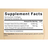 Tabla nutricional del suplemento NatureBell Aceite de Semilla de Calabaza y Saw Palmetto 240 cápsulas blandas