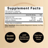 Tabla nutricional del suplemento NatureBell Ácido Hialurónico 240 cápsulas