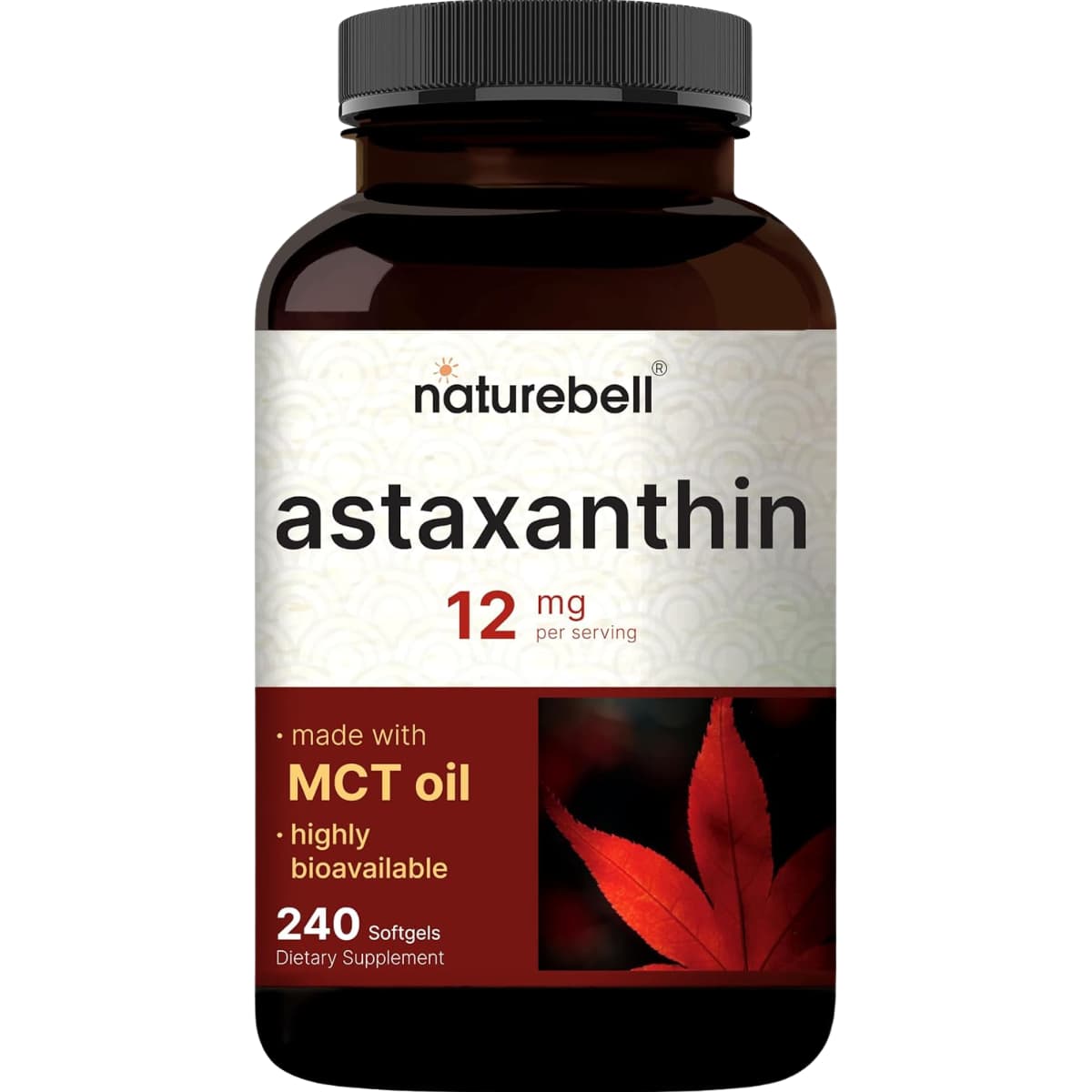 NatureBell astaxantina 12 mg por porción, frasco de 240 cápsulas blandas
