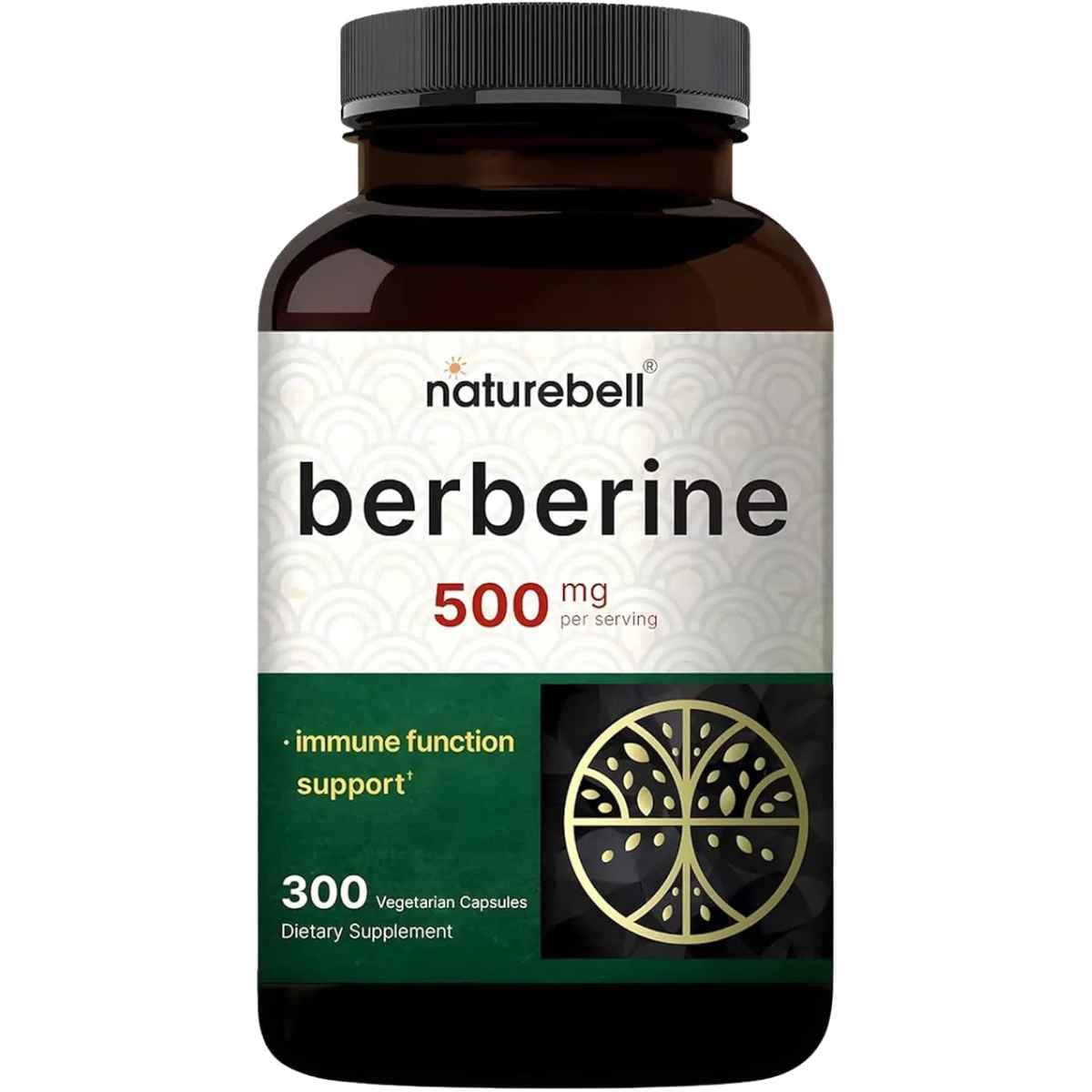 Frasco de suplemento NatureBell Berberina HCl 300 cápsulas vegetales