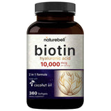 Frasco de suplemento Naturebell Biotina con Ácido Hialurónico 360 softgels