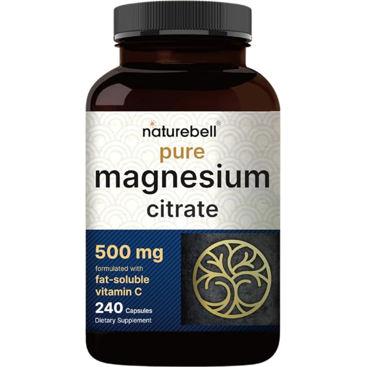Frasco de suplemento Naturebell Citrato de Magnesio 500 mg 240 Cápsulas