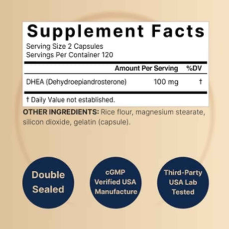 Tabla nutricional del suplemento NatureBell DHEA 100 mg 240 cápsulas