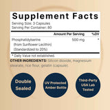Tabla nutricional del suplemento NatureBell Fosfatidilserina Sin Soya 240 cápsulas