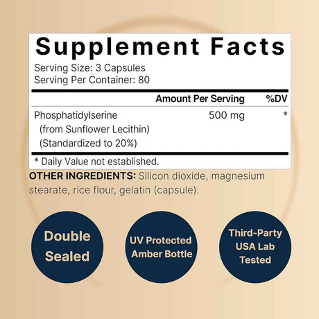 Tabla nutricional del suplemento NatureBell Fosfatidilserina Sin Soya 240 cápsulas