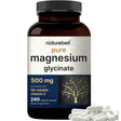 Frasco de suplemento NatureBell Glicinato de Magnesio 500 mg 240 cápsulas